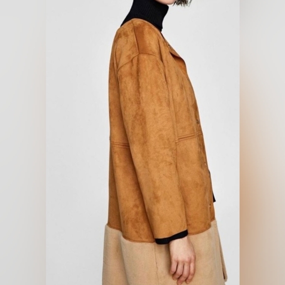 Zara Brown Faux Seude Coat With Teddy Bottom - Picture 3 of 10
